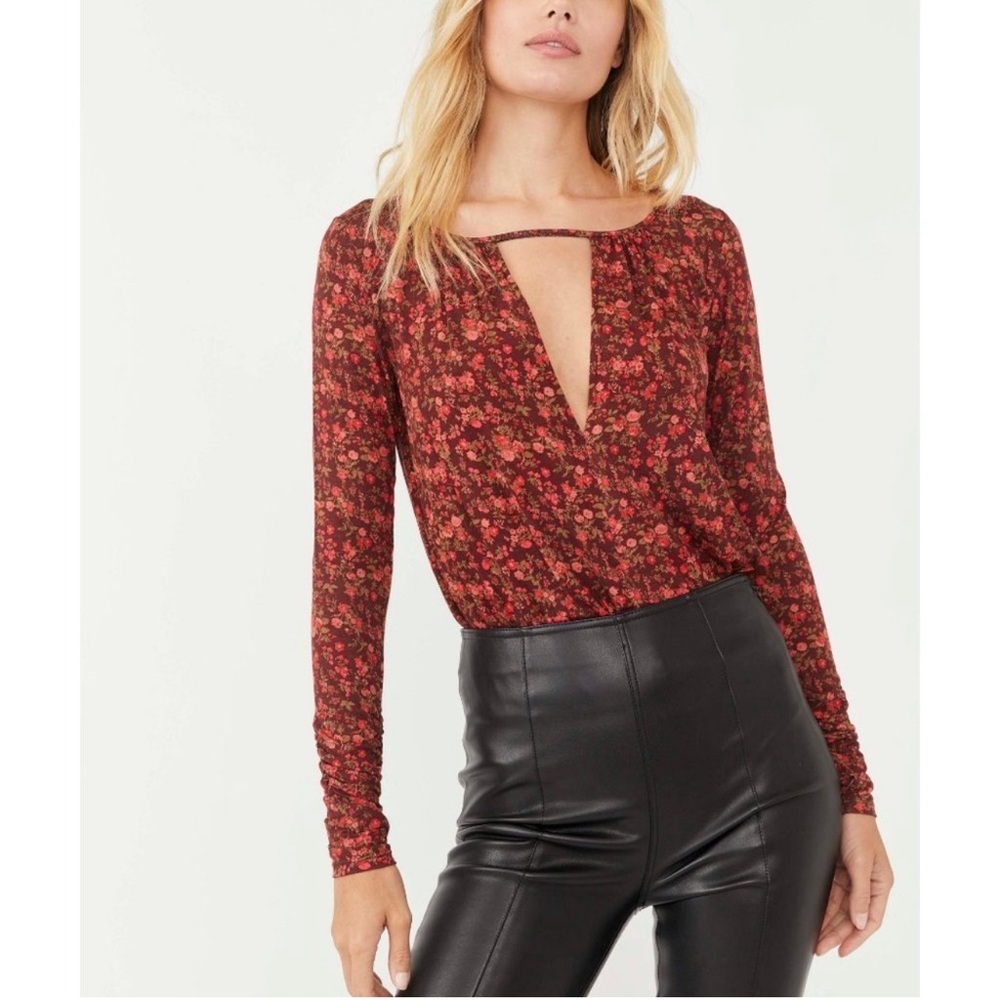 Free People Kaya Printed Bodysuit Chocolate Combo Size XS NWT
